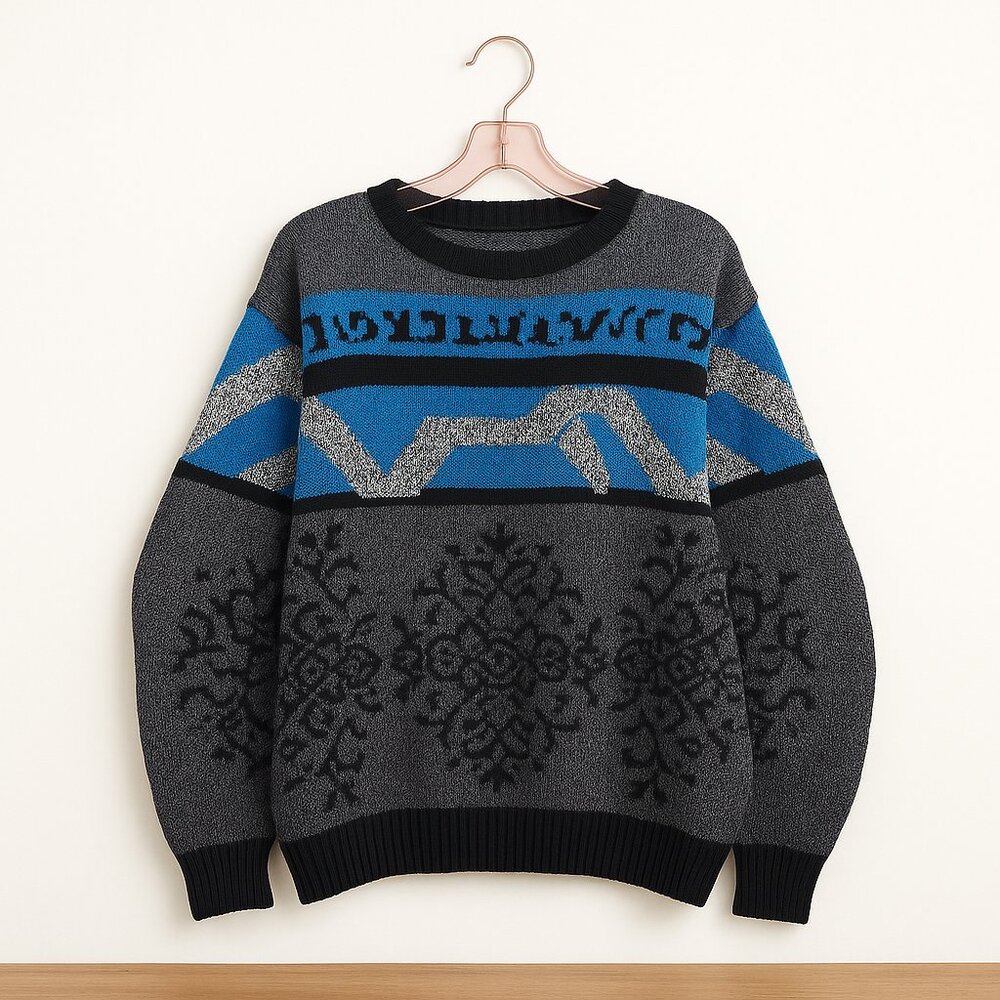 VINTAGE | NINO FORIERO | BLue & Black Abstract Knit Sweater